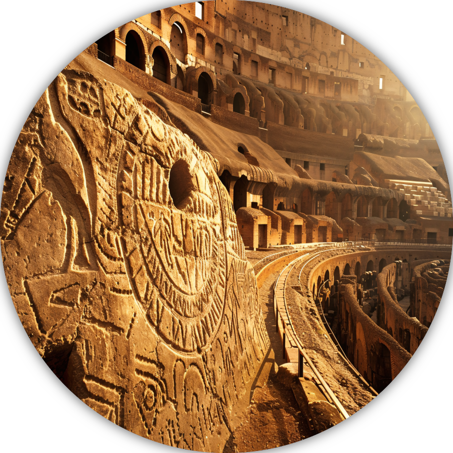 Zonsondergang bij het Oude Colosseum in Sepia aluminium muurcirkel