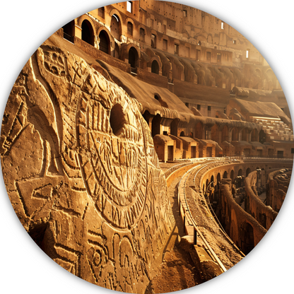 Zonsondergang bij het Oude Colosseum in Sepia aluminium muurcirkel