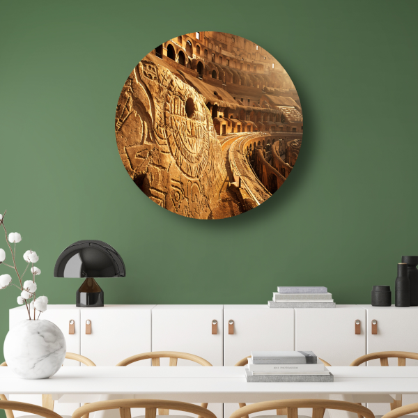 Zonsondergang bij het Oude Colosseum in Sepia aluminium muurcirkel