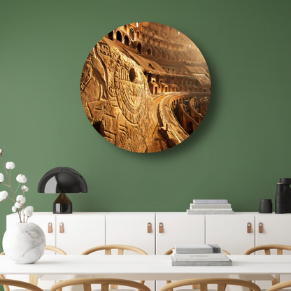 Zonsondergang bij het Oude Colosseum in Sepia aluminium muurcirkel