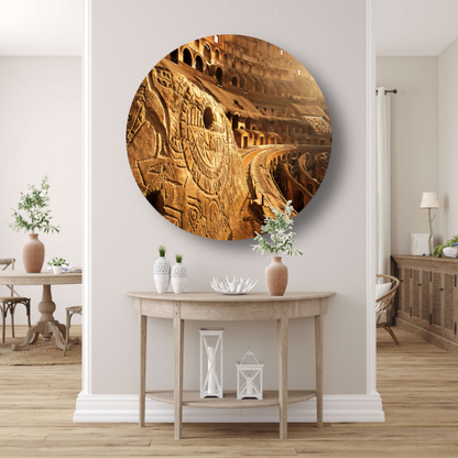 Zonsondergang bij het Oude Colosseum in Sepia aluminium muurcirkel