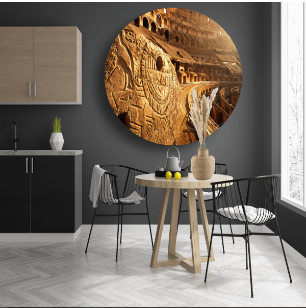 Zonsondergang bij het Oude Colosseum in Sepia aluminium muurcirkel