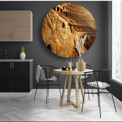 Zonsondergang bij het Oude Colosseum in Sepia aluminium muurcirkel