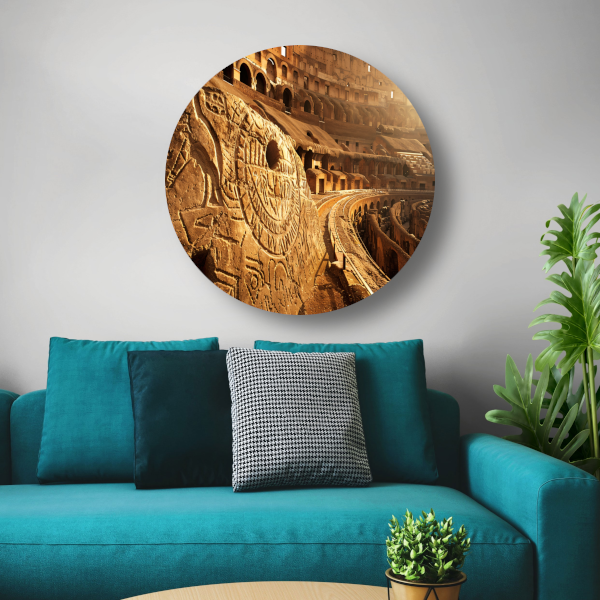 Zonsondergang bij het Oude Colosseum in Sepia aluminium muurcirkel