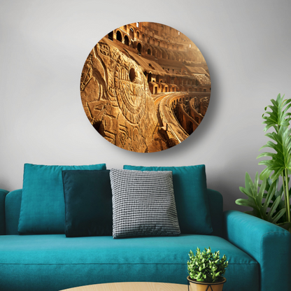 Zonsondergang bij het Oude Colosseum in Sepia aluminium muurcirkel