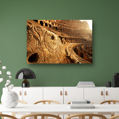 Zonsondergang bij het Oude Colosseum in Sepia canvas met baklijst