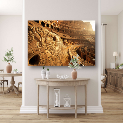 Zonsondergang bij het Oude Colosseum in Sepia canvas met baklijst