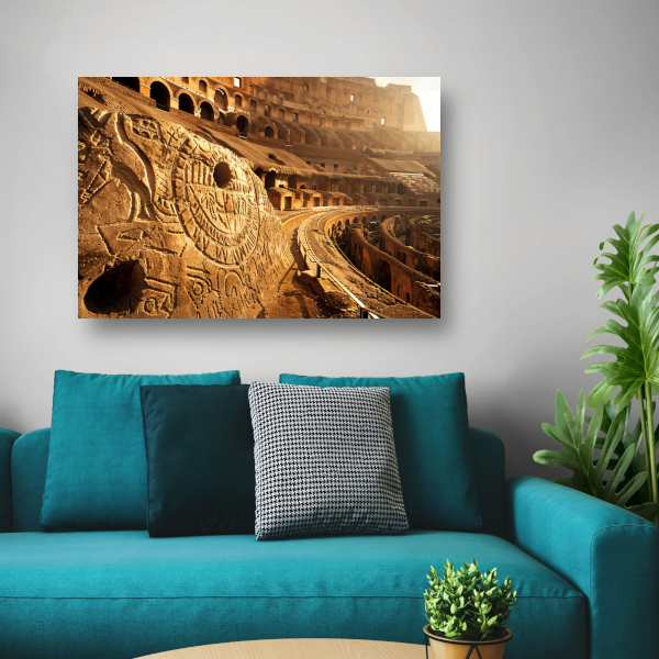 Zonsondergang bij het Oude Colosseum in Sepia canvas met baklijst