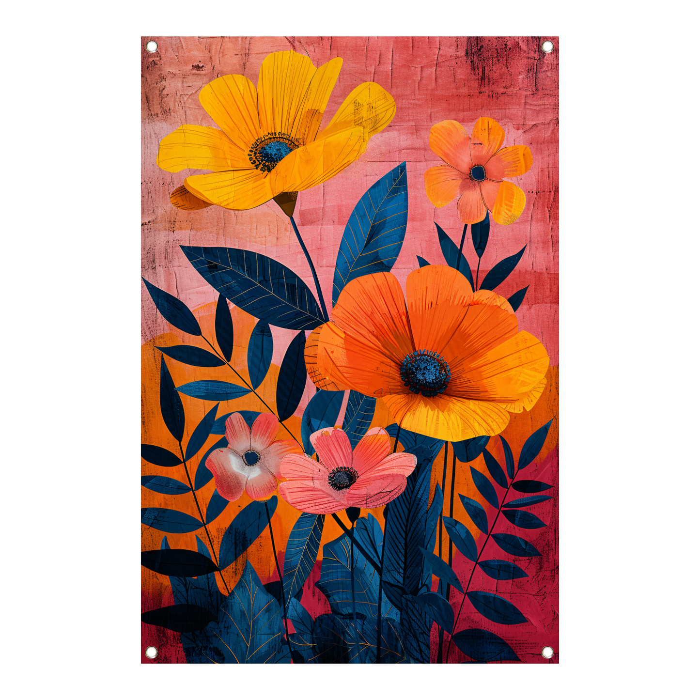 Moderne kunst met kleurrijke bloemen en bladeren tuinposter