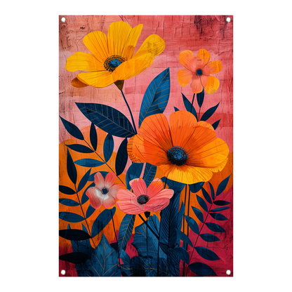 Moderne kunst met kleurrijke bloemen en bladeren tuinposter
