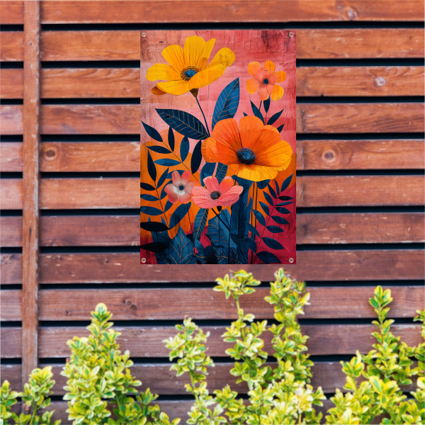 Moderne kunst met kleurrijke bloemen en bladeren tuinposter