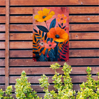 Moderne kunst met kleurrijke bloemen en bladeren tuinposter