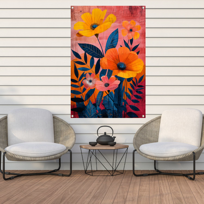Moderne kunst met kleurrijke bloemen en bladeren tuinposter