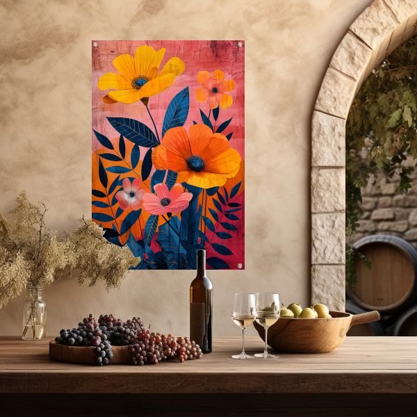 Moderne kunst met kleurrijke bloemen en bladeren tuinposter