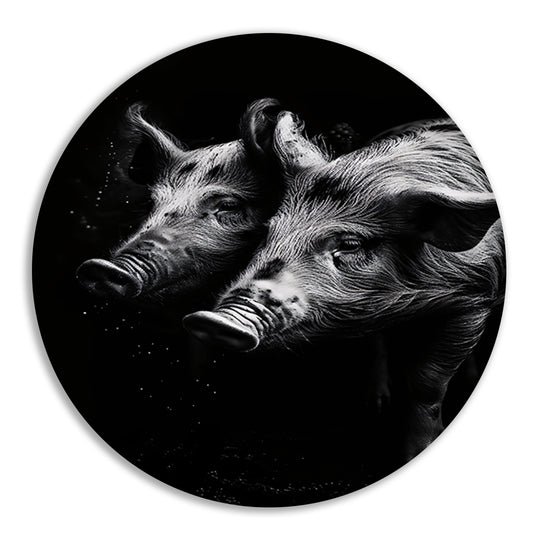 Intense blikken van zwart-wit varkens forex muurcirkel