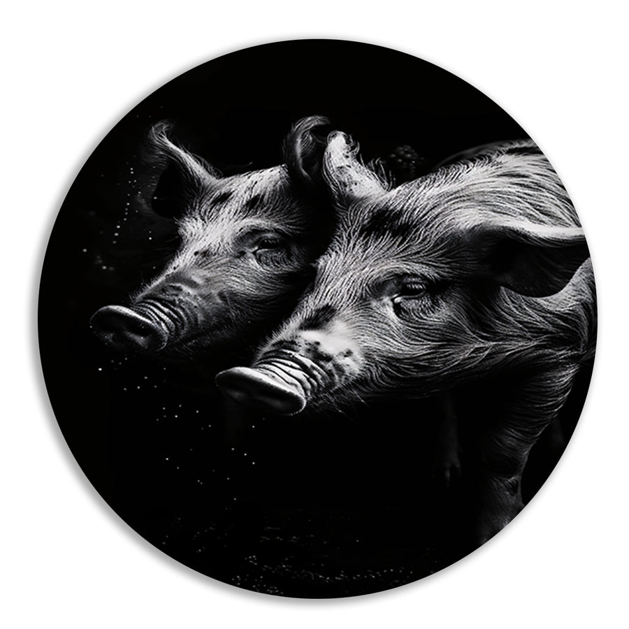 Intense blikken van zwart-wit varkens forex muurcirkel
