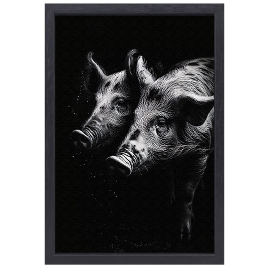 Intense blikken van zwart-wit varkens canvas met baklijst