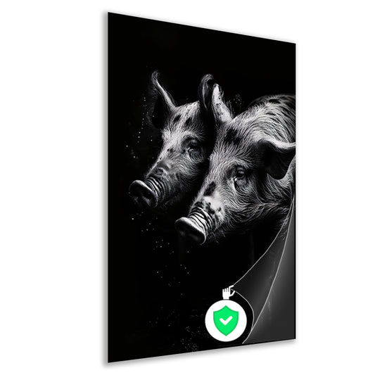 Intense blikken van zwart-wit varkens poster