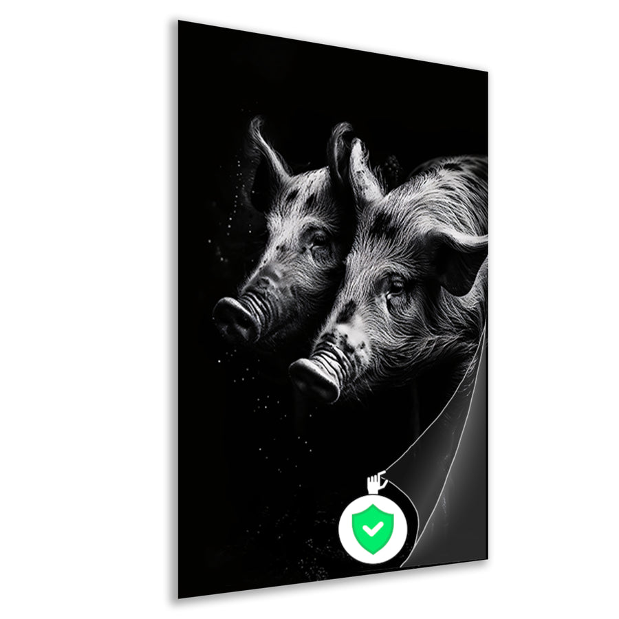 Intense blikken van zwart-wit varkens poster