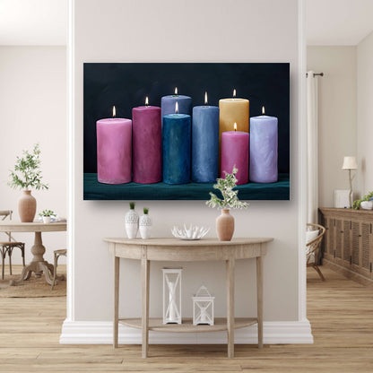 Realistische kleurrijke kaarsen voor huisdecoratie canvas