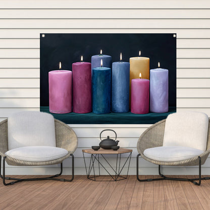 Realistische kleurrijke kaarsen voor huisdecoratie tuinposter