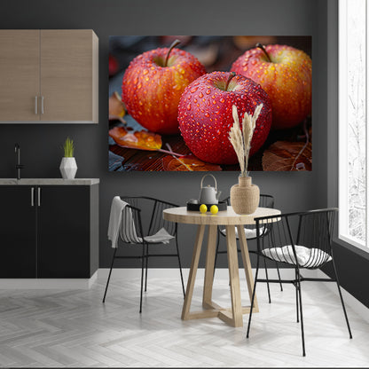 Drie Kleurrijke Appels met Dauwdruppels canvas