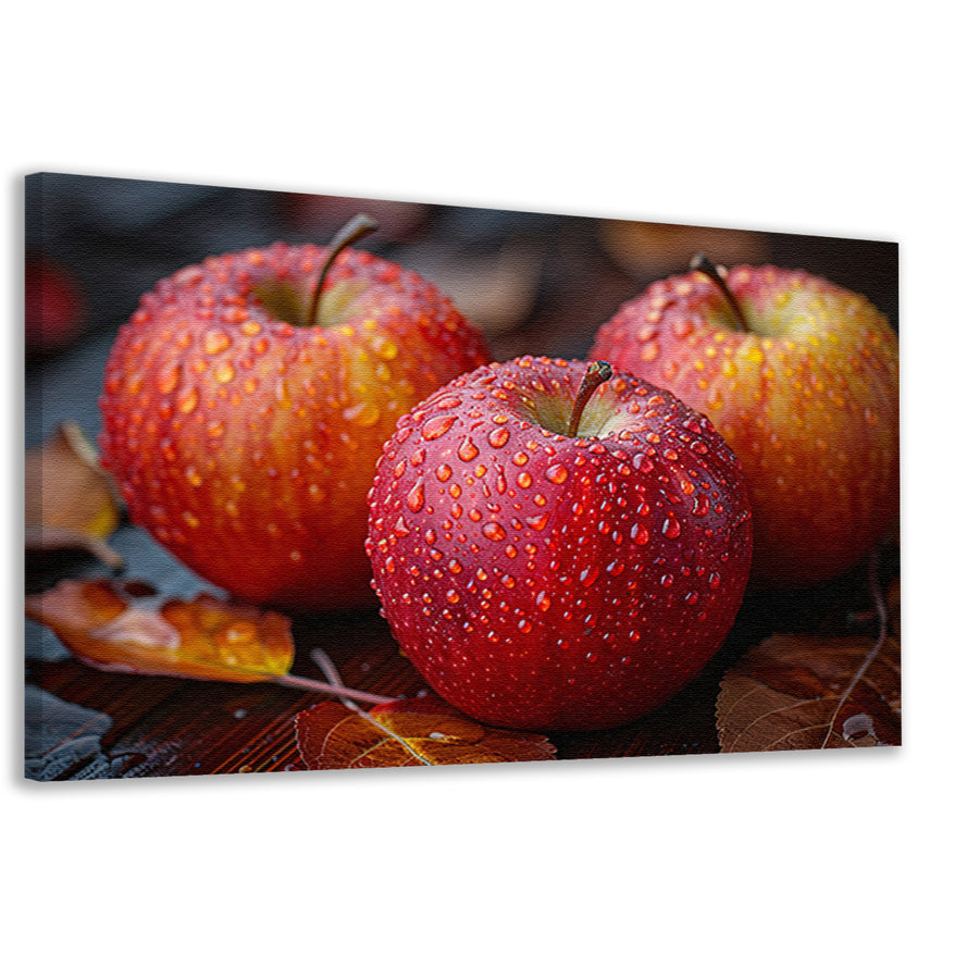 Drie Kleurrijke Appels met Dauwdruppels canvas
