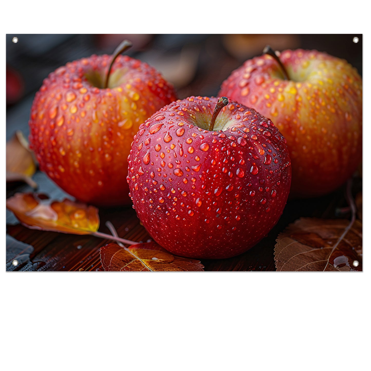 Drie Kleurrijke Appels met Dauwdruppels tuinposter