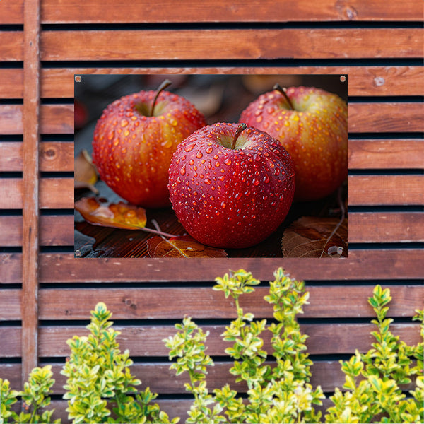 Drie Kleurrijke Appels met Dauwdruppels tuinposter