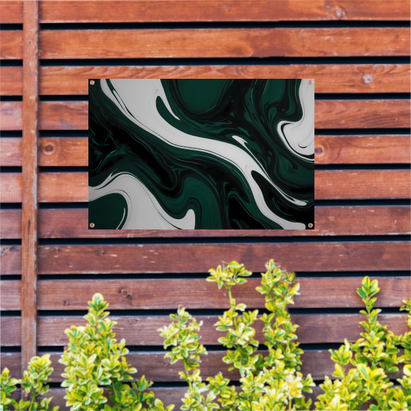 Abstracte Fluid Art in Zwart, Wit en Groen tuinposter