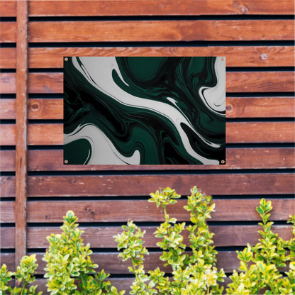 Abstracte Fluid Art in Zwart, Wit en Groen tuinposter