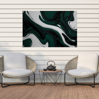 Abstracte Fluid Art in Zwart, Wit en Groen tuinposter