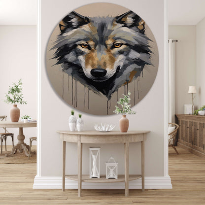 Abstracte Wolf in Kleurrijke Penseelstreken aluminium muurcirkel