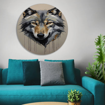 Abstracte Wolf in Kleurrijke Penseelstreken aluminium muurcirkel