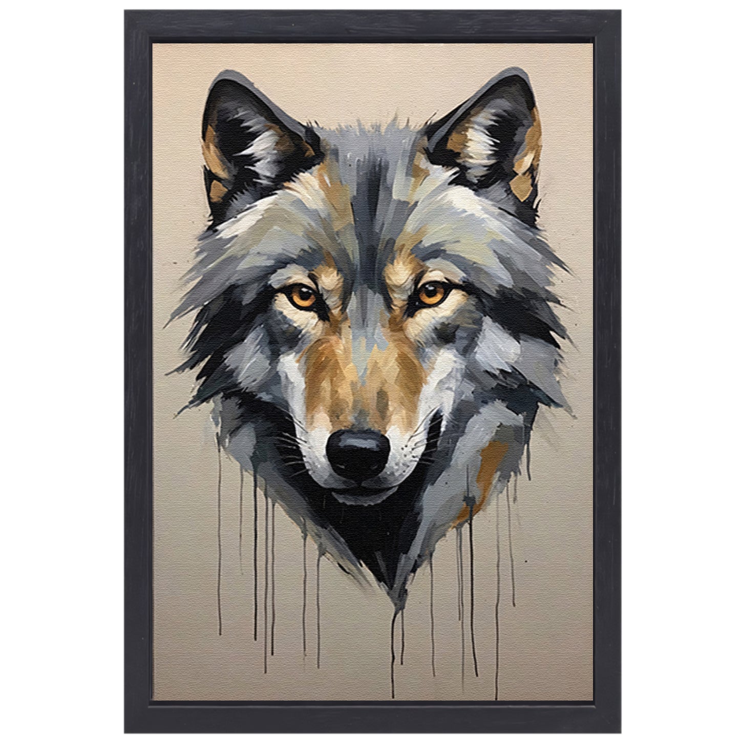 Abstracte Wolf in Kleurrijke Penseelstreken canvas met baklijst