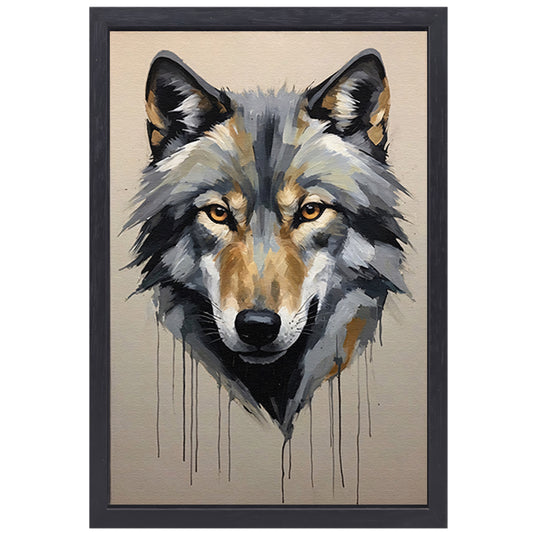 Abstracte Wolf in Kleurrijke Penseelstreken canvas met baklijst