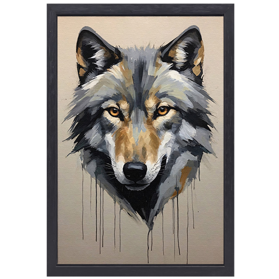 Abstracte Wolf in Kleurrijke Penseelstreken canvas met baklijst