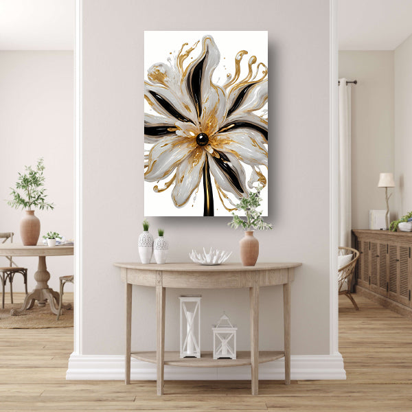 Dynamische Gouden Bloem op Abstracte Achtergrond canvas