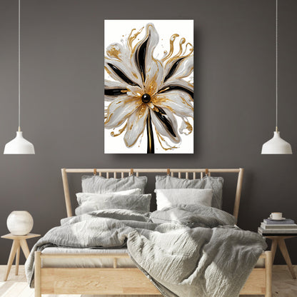 Dynamische Gouden Bloem op Abstracte Achtergrond canvas met baklijst