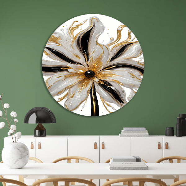 Dynamische Gouden Bloem op Abstracte Achtergrond aluminium muurcirkel