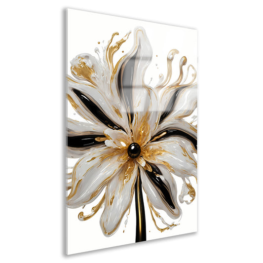 Dynamische Gouden Bloem op Abstracte Achtergrond acrylglas