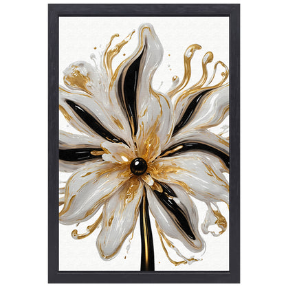 Dynamische Gouden Bloem op Abstracte Achtergrond canvas met baklijst