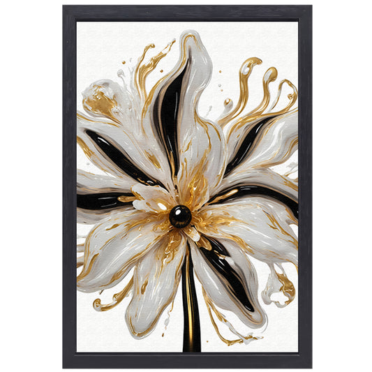 Dynamische Gouden Bloem op Abstracte Achtergrond canvas met baklijst