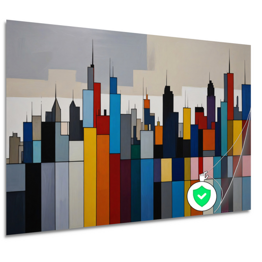 Abstracte kleurrijke stadsgezicht skyline poster