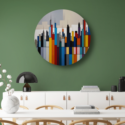 Abstracte kleurrijke stadsgezicht skyline forex muurcirkel