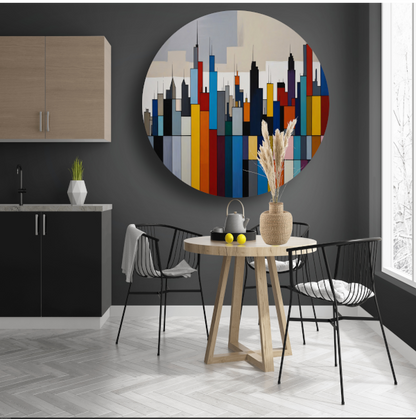 Abstracte kleurrijke stadsgezicht skyline forex muurcirkel