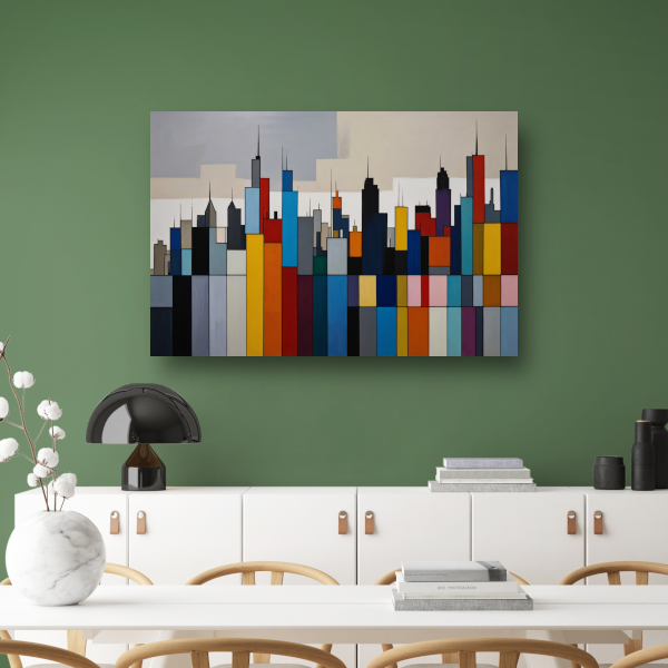 Abstracte kleurrijke stadsgezicht skyline poster