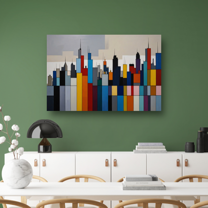 Abstracte kleurrijke stadsgezicht skyline poster