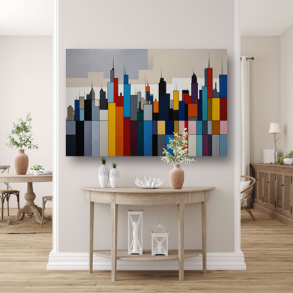 Abstracte kleurrijke stadsgezicht skyline poster