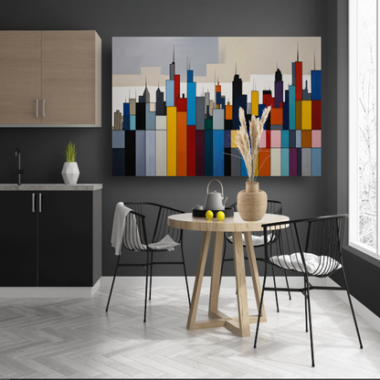 Abstracte kleurrijke stadsgezicht skyline poster